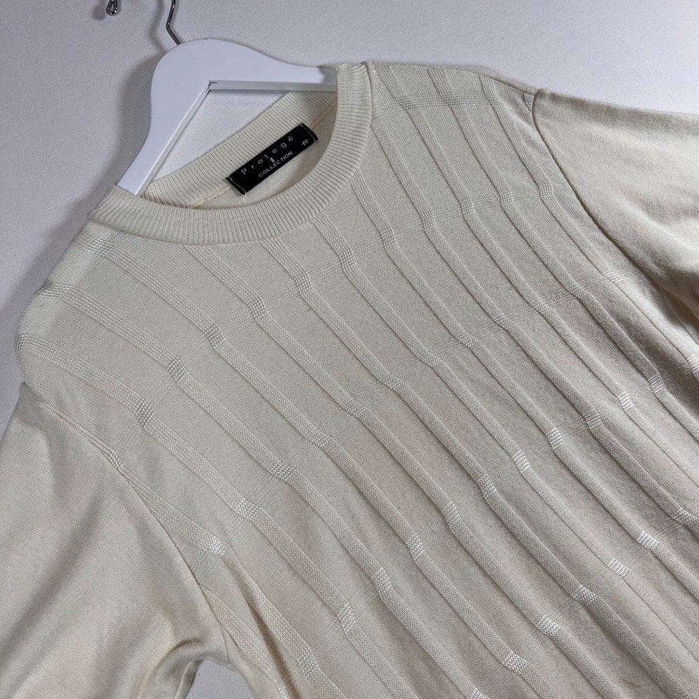 Vintage Protege Collection Knit Sweater Mens Medium Cream Ribbed USA